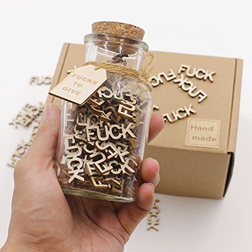 Jar of Fucks（5oz）Gift Jar,Fucks to Give,Fuck Wooden Cutout Letter Piece Bad Mood Vent Spoof Birthday Day,Holiday