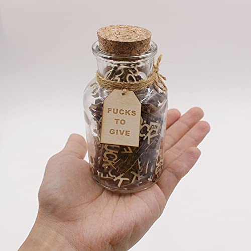 Jar of Fucks（5oz）Gift Jar,Fucks to Give,Fuck Wooden Cutout Letter Piece Bad Mood Vent Spoof Birthday Day,Holiday