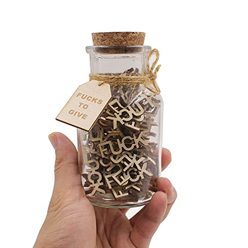 Jar of Fucks（5oz）Gift Jar,Fucks to Give,Fuck Wooden Cutout Letter Piece Bad Mood Vent Spoof Birthday Day,Holiday