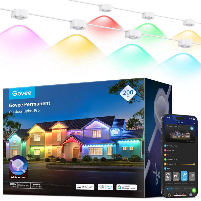 Govee Permanent Outdoor Lights Pro, 200ft with 120 RGBIC LED Lights for Daily and Accent Lighting, 75 Scene Modes for Outdoor Decor, IP67 Waterproof, Works with Alexa, Google Assistant, Matter, White - North State Signs & Printing