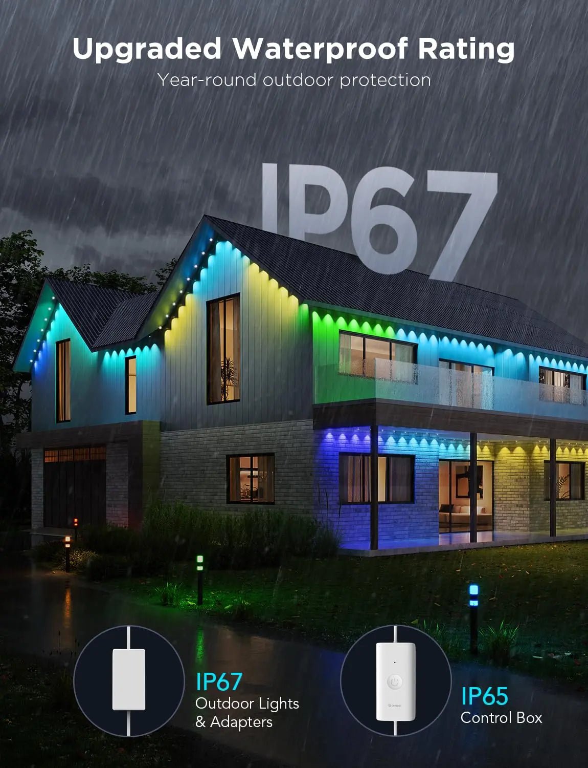 Govee Permanent Outdoor Lights Pro, 200ft with 120 RGBIC LED Lights for Daily and Accent Lighting, 75 Scene Modes for Outdoor Decor, IP67 Waterproof, Works with Alexa, Google Assistant, Matter, White - North State Signs & Printing