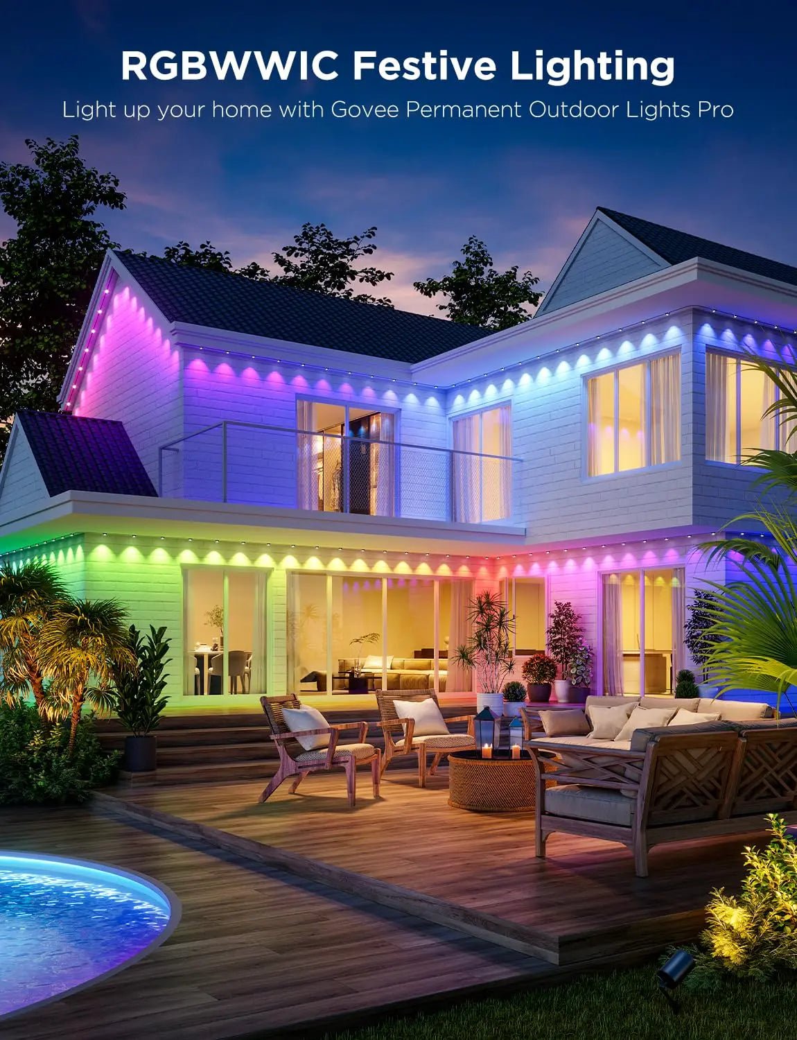 Govee Permanent Outdoor Lights Pro, 200ft with 120 RGBIC LED Lights for Daily and Accent Lighting, 75 Scene Modes for Outdoor Decor, IP67 Waterproof, Works with Alexa, Google Assistant, Matter, White - North State Signs & Printing