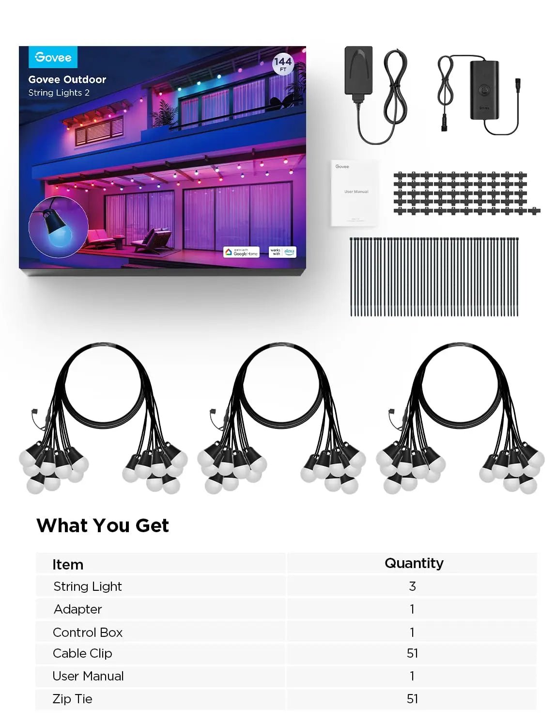 Govee Smart Outdoor String Lights 2, 144ft Outdoor Lights with Dimmable Warm White LED Bulbs, 47 Scene Modes for Patio, Backyard, Balcony, IP65 Waterproof, Works with Alexa, App Control - North State Signs & Printing