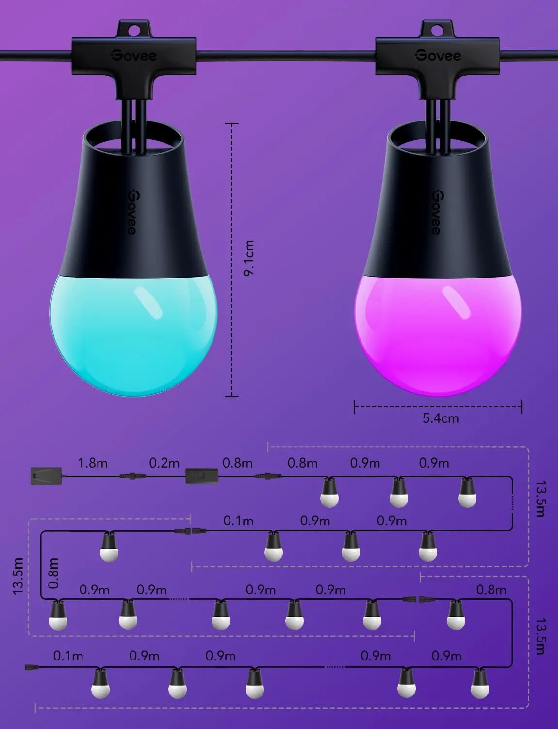 Govee Smart Outdoor String Lights 2, 144ft Outdoor Lights with Dimmable Warm White LED Bulbs, 47 Scene Modes for Patio, Backyard, Balcony, IP65 Waterproof, Works with Alexa, App Control - North State Signs & Printing