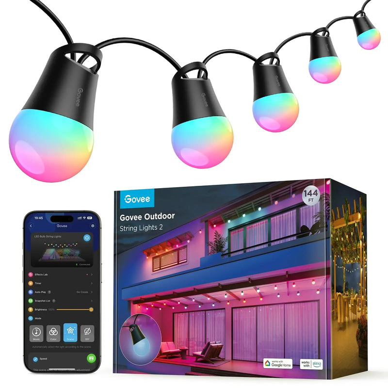 Govee Smart Outdoor String Lights 2, 144ft Outdoor Lights with Dimmable Warm White LED Bulbs, 47 Scene Modes for Patio, Backyard, Balcony, IP65 Waterproof, Works with Alexa, App Control - North State Signs & Printing