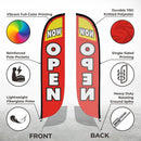Grand Opening Banner Flags - Now Open Feather Banner Flag Pole Kit - Feather Flag Feather Flag 12 Feet Tall Advertising Flag Banner with Fiberglass Pole Kit and Ground Spike for Business Promotion - Grand Opening Flags - Now Open Red & Yellow (10M1200030) - North State Signs & Printing