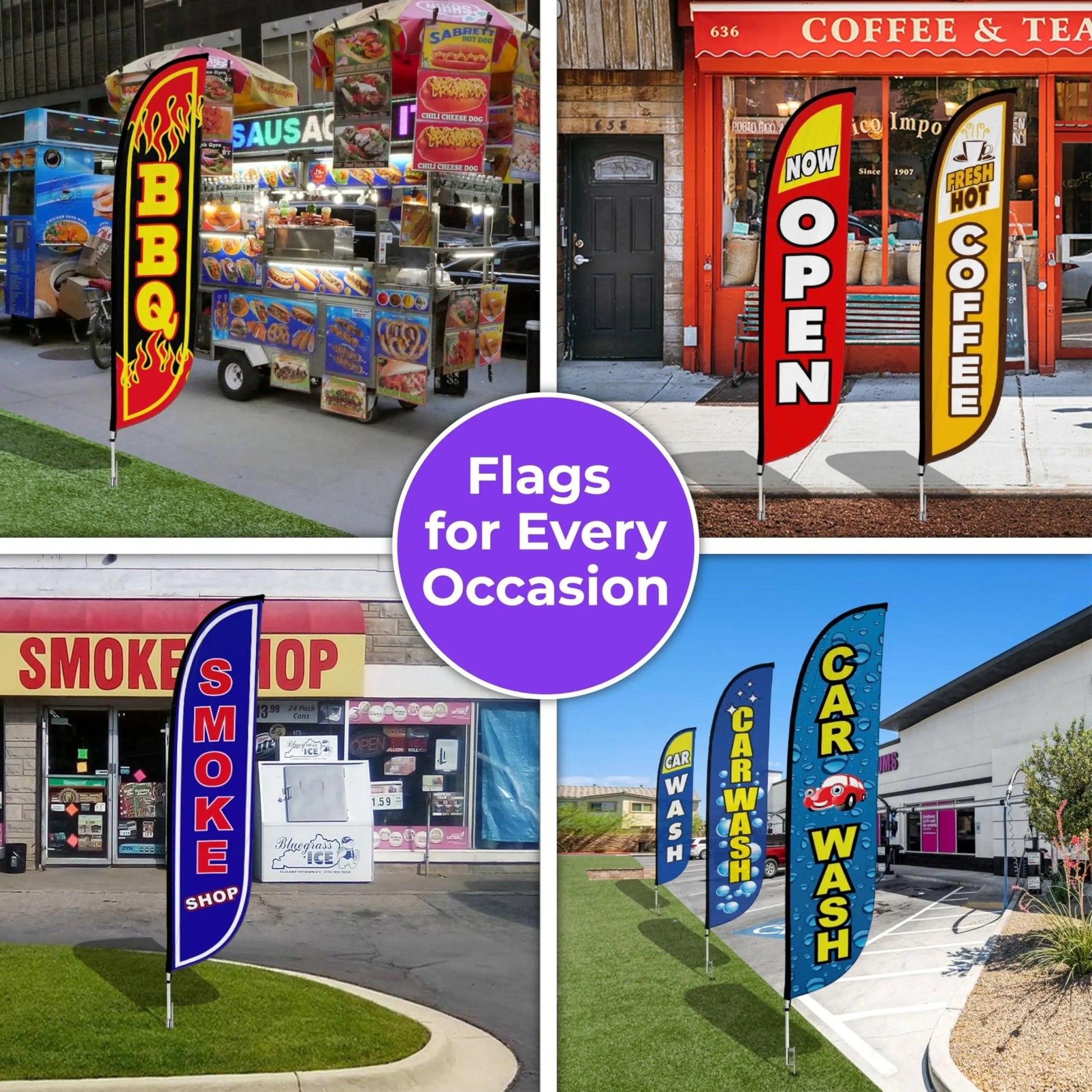 Grand Opening Banner Flags - Now Open Feather Banner Flag Pole Kit - Feather Flag Feather Flag 12 Feet Tall Advertising Flag Banner with Fiberglass Pole Kit and Ground Spike for Business Promotion - Grand Opening Flags - Now Open Red & Yellow (10M1200030) - North State Signs & Printing