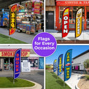 Grand Opening Banner Flags - Now Open Feather Banner Flag Pole Kit - Feather Flag Feather Flag 12 Feet Tall Advertising Flag Banner with Fiberglass Pole Kit and Ground Spike for Business Promotion - Grand Opening Flags - Now Open Red & Yellow (10M1200030) - North State Signs & Printing