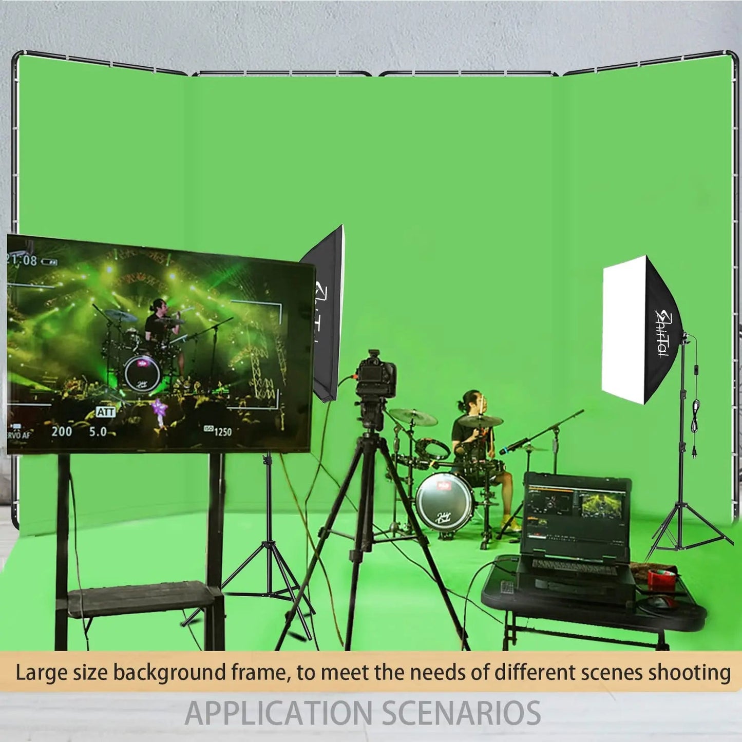 Green Screen Backdrop with Stand, Shirtal 7.87ft x 13.12ft, Large Green Collapsible Backdrop with Heavy Duty Backdrop Stand for Parties, Photography, Photo Studio Video Shooting, Live Streaming, Gaming - North State Signs & Printing