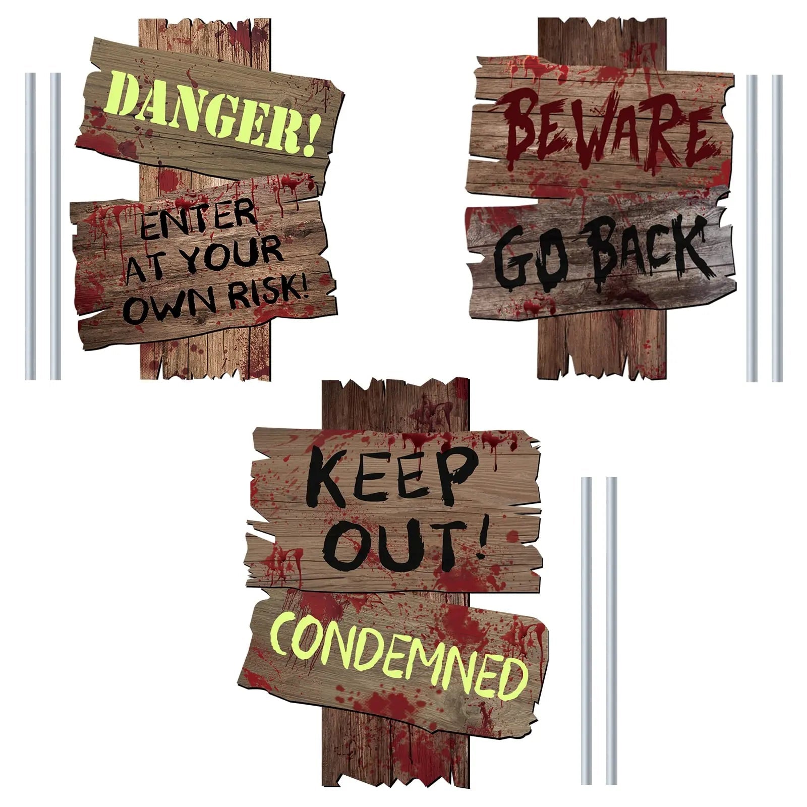 Halloween Decorations Beware Signs Yard Stakes Outdoor Creepy Assorted Warning Sign,Scary Zombie Theme Party Decor Supplies,3 Pieces,12 Inch x 9 Inch GABOSS - North State Signs & Printing