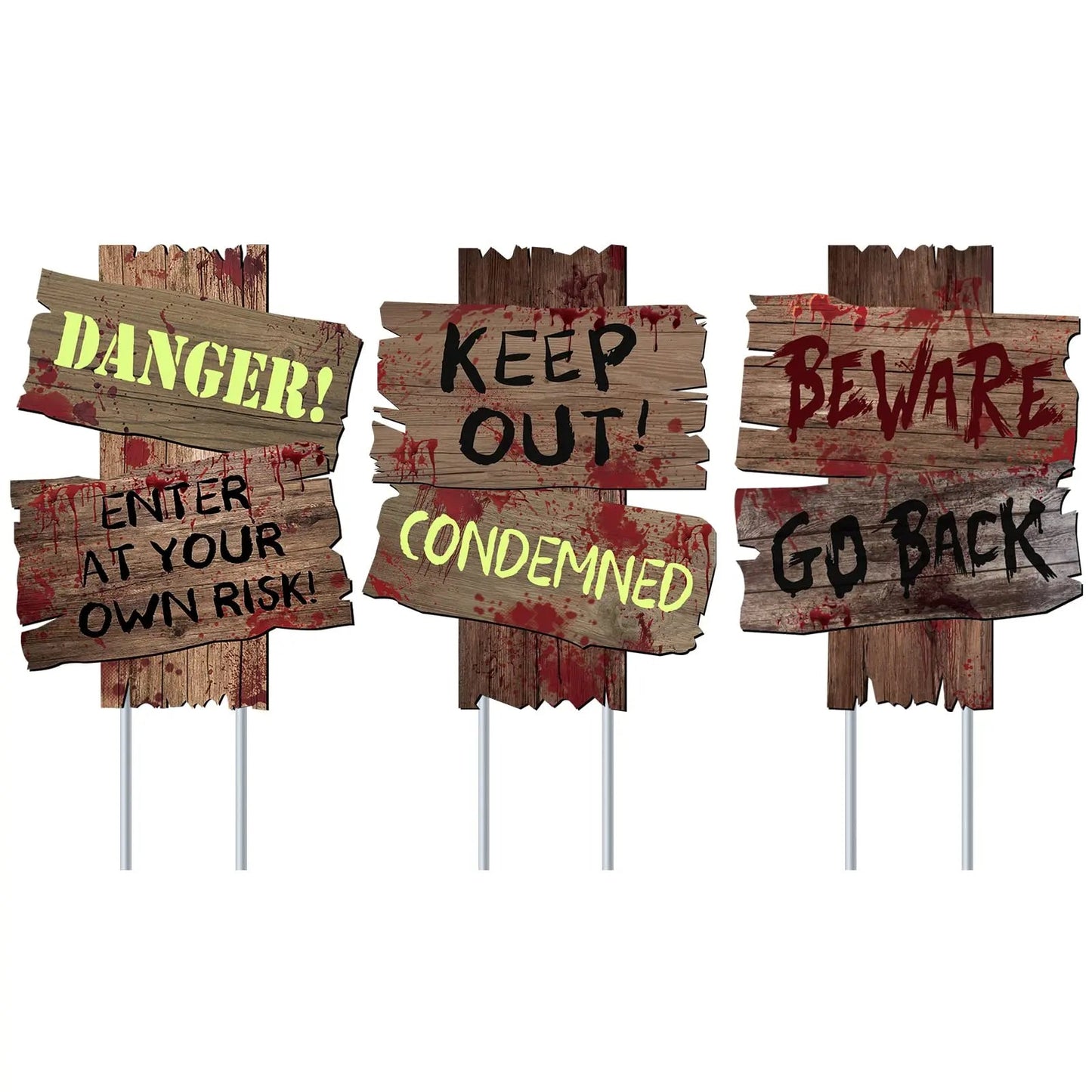 Halloween Decorations Beware Signs Yard Stakes Outdoor Creepy Assorted Warning Sign,Scary Zombie Theme Party Decor Supplies,3 Pieces,12 Inch x 9 Inch GABOSS - North State Signs & Printing