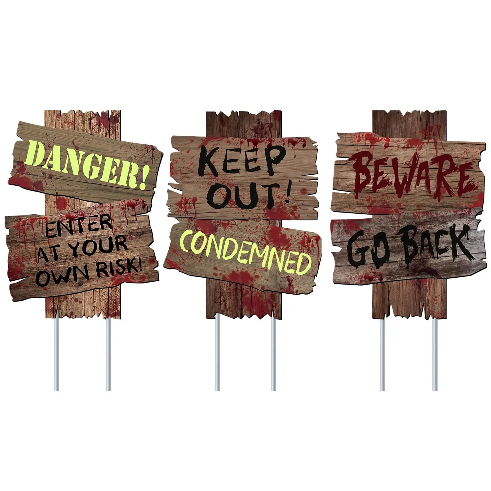 Halloween Decorations Beware Signs Yard Stakes Outdoor Creepy Assorted Warning Sign,Scary Zombie Theme Party Decor Supplies,3 Pieces,12 Inch x 9 Inch GABOSS - North State Signs & Printing