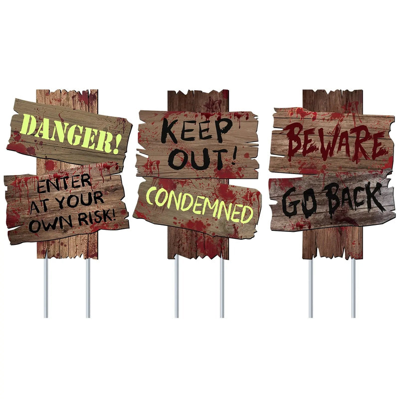 Halloween Decorations Beware Signs Yard Stakes Outdoor Creepy Assorted Warning Sign,Scary Zombie Theme Party Decor Supplies,3 Pieces,12 Inch x 9 Inch GABOSS - North State Signs & Printing