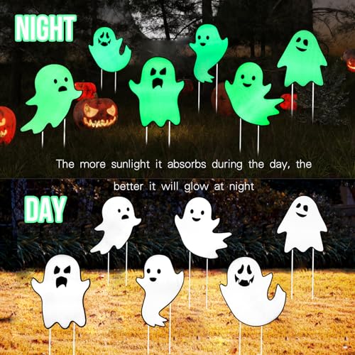 Halloween Decorations Outdoor Yard Signs,Glow in the Dark 6PCS Halloween Scary Ghost Yard Signs with Stakes for Spooky