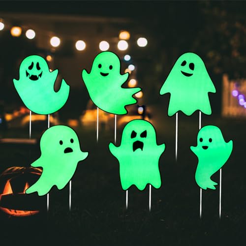 Halloween Decorations Outdoor Yard Signs,Glow in the Dark 6PCS Halloween Scary Ghost Yard Signs with Stakes for Spooky