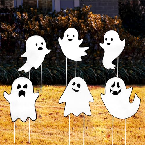 Halloween Decorations Outdoor Yard Signs,Glow in the Dark 6PCS Halloween Scary Ghost Yard Signs with Stakes for Spooky