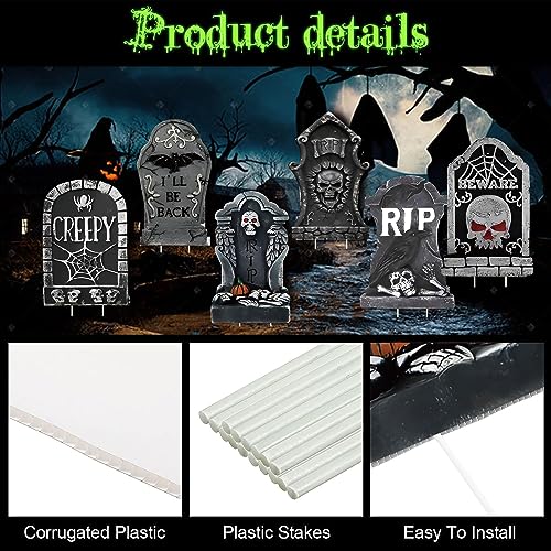 6 Packs Yard Signs for Halloween Decorations Tombstones 13.8inch Halloween Tombstone Yard Sign for Outdoor Lawn Decor