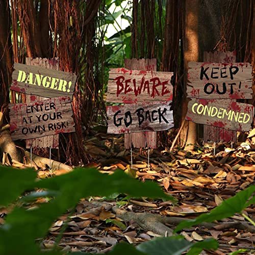 GABOSS Halloween Decorations Beware Signs Yard Stakes Outdoor Creepy Assorted Warning Sign,Scary Zombie Theme Party