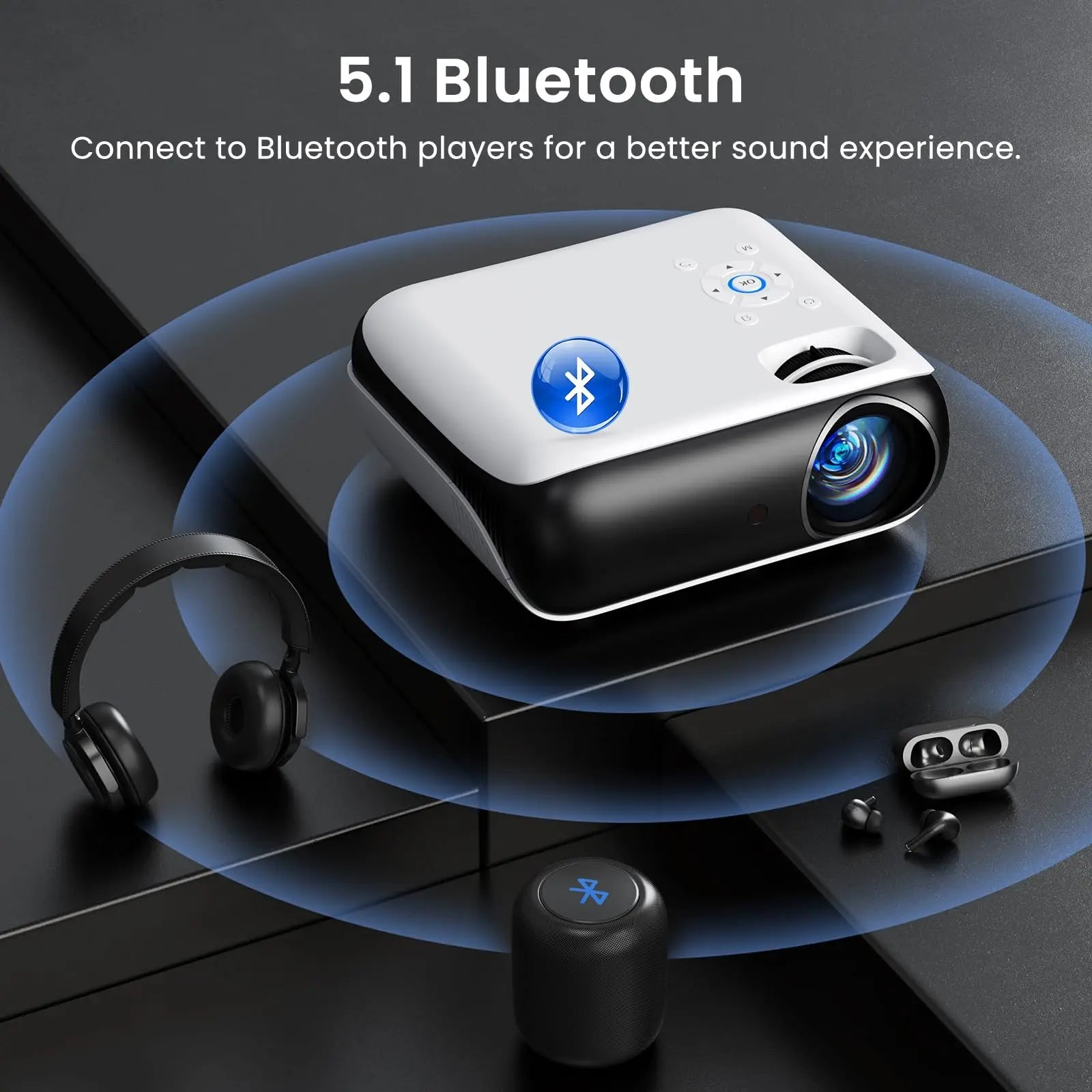 HAPPRUN Native 1080P Bluetooth Projector, Full HD Portable Outdoor Movie Projector with Built - in Speaker, Compatible with Smartphone, HDMI, USB, AV, Fire Stick, PS5 for Home, Bedroom, Outdoor Use - North State Signs & Printing