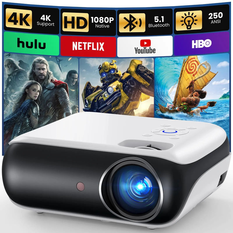 HAPPRUN Native 1080P Bluetooth Projector, Full HD Portable Outdoor Movie Projector with Built - in Speaker, Compatible with Smartphone, HDMI, USB, AV, Fire Stick, PS5 for Home, Bedroom, Outdoor Use - North State Signs & Printing