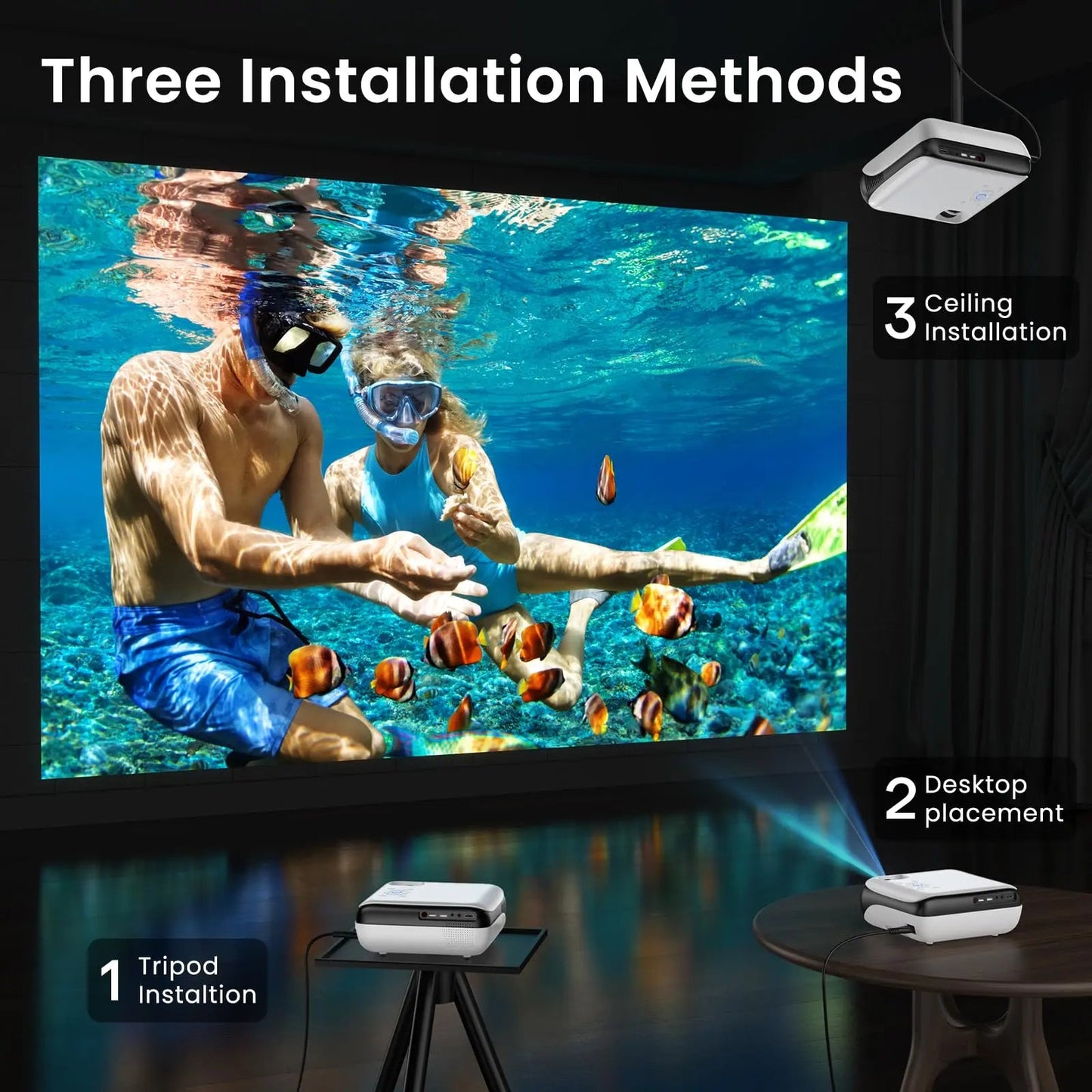 HAPPRUN Native 1080P Bluetooth Projector, Full HD Portable Outdoor Movie Projector with Built - in Speaker, Compatible with Smartphone, HDMI, USB, AV, Fire Stick, PS5 for Home, Bedroom, Outdoor Use - North State Signs & Printing