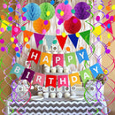 Happy Birthday Banner with Colorful Paper Flag Bunting Paper Circle Confetti Garland Swirl Streamers Honeycomb Ball for Birthday Party by Fecedy - North State Signs & Printing