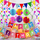 Happy Birthday Banner with Colorful Paper Flag Bunting Paper Circle Confetti Garland Swirl Streamers Honeycomb Ball for Birthday Party by Fecedy - North State Signs & Printing