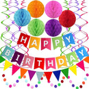 Happy Birthday Banner with Colorful Paper Flag Bunting Paper Circle Confetti Garland Swirl Streamers Honeycomb Ball for Birthday Party by Fecedy - North State Signs & Printing