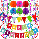 Happy Birthday Banner with Colorful Paper Flag Bunting Paper Circle Confetti Garland Swirl Streamers Honeycomb Ball for Birthday Party by Fecedy - North State Signs & Printing