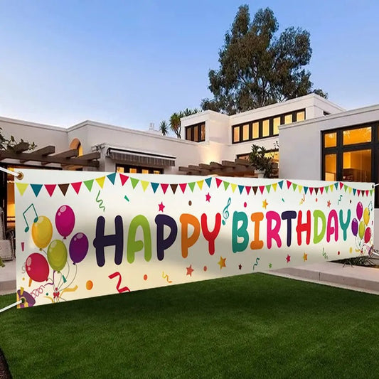 Happy Birthday Yard Banner Sign Large Colorful 118x19.7 inch with Brass Grommets and Hanging Rope Birthday Party Outdoor & Indoor Party Decoration Banner - North State Signs & Printing