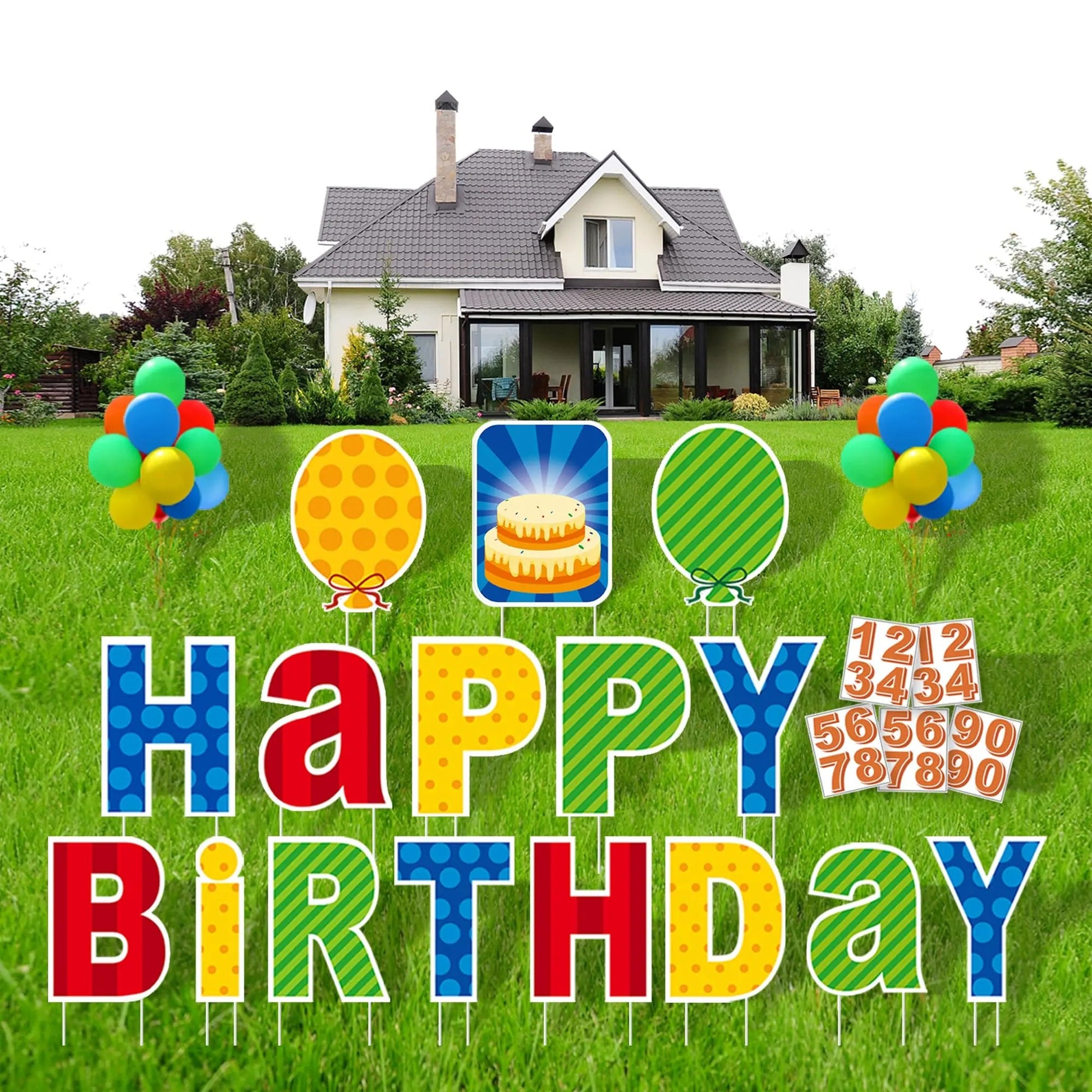 Happy Birthday Yard Sign with Stakes, Personalized Age Plastic Signs with 20 Number Stickers, Bright & Colorful Letters, Weatherproof, Perfect Outdoor Lawn Birthday Decorations - North State Signs & Printing