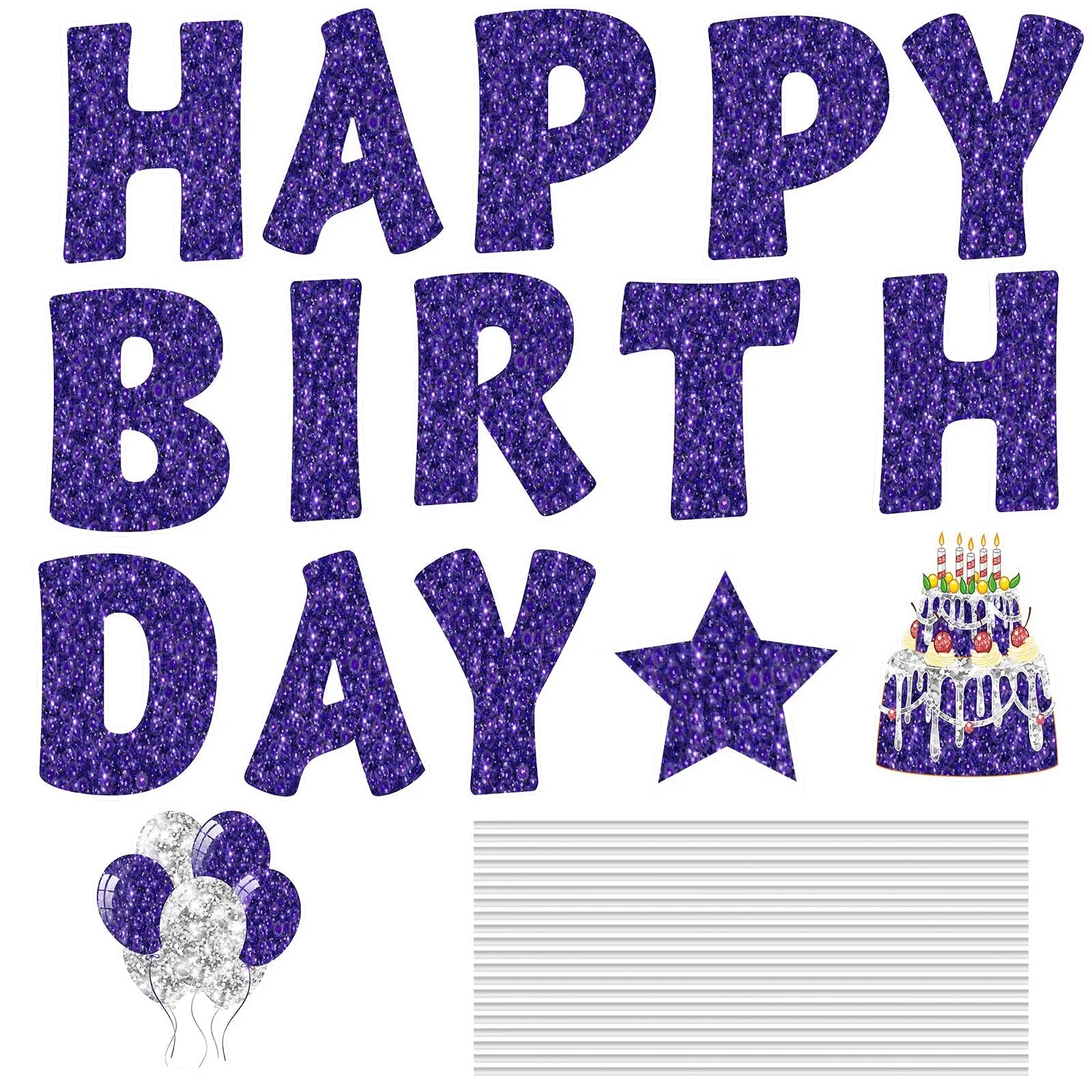 Happy Birthday Yard Signs with Stakes, 16 Inches Birthday Outdoor Lawn Signs, Jetec 18 Pieces, Birthday Cake Balloon Patio Decorations, Garden Lawn Decorations for Birthday Party (Purple) - North State Signs & Printing