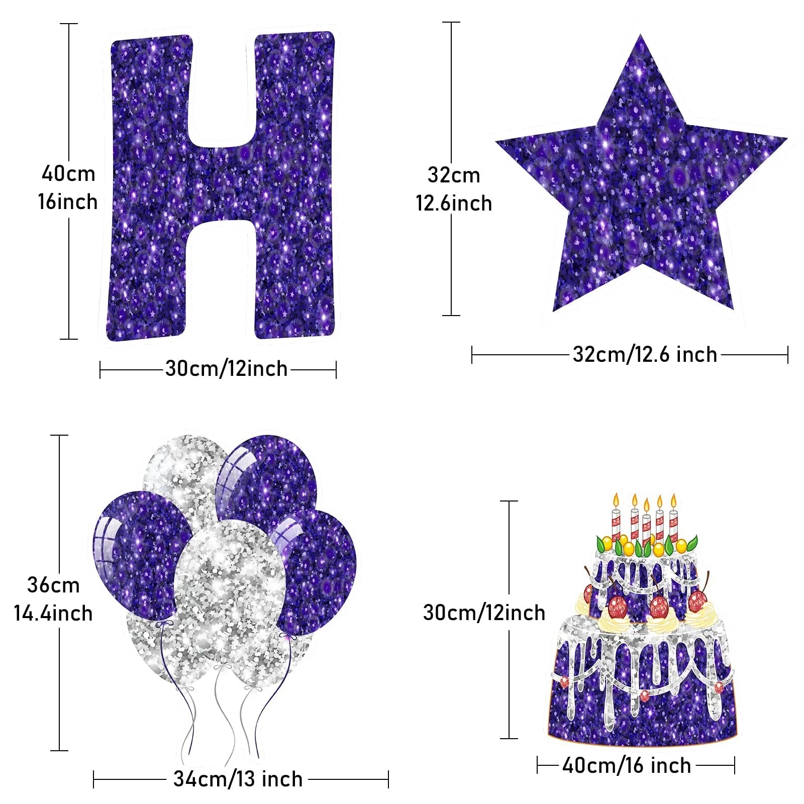 Happy Birthday Yard Signs with Stakes, 16 Inches Birthday Outdoor Lawn Signs, Jetec 18 Pieces, Birthday Cake Balloon Patio Decorations, Garden Lawn Decorations for Birthday Party (Purple) - North State Signs & Printing