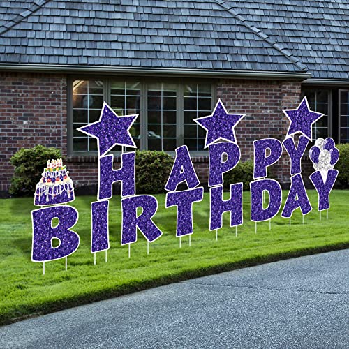 Jetec 18 Pieces Happy Birthday Yard Signs with Stakes Birthday Outdoor Lawn Signs Birthday Cake Balloon Lawn