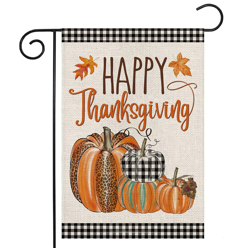 Happy Thanksgiving Fall Garden Flags for Outdoor,12x18 Double Sided,Harvest Buffalo Plaid Pumpkins Yard Flags,Small Thanksgiving Day Garden Decor for Autumn Outside Porch Lawn Holiday - North State Signs & Printing