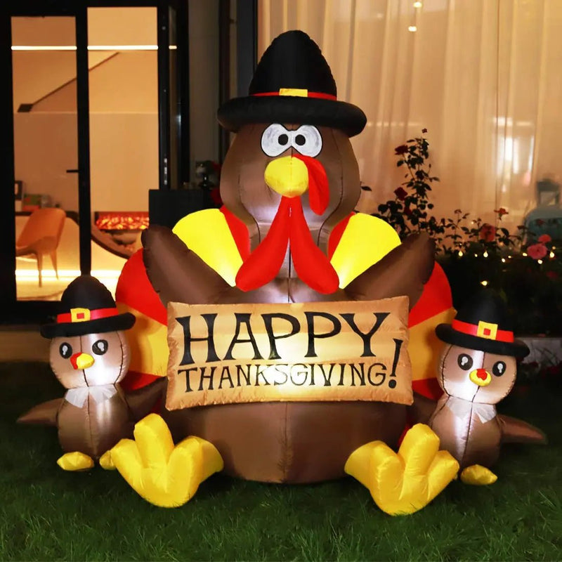 Happy Thanksgiving Inflatable LED Lighted Turkey Family Blow up Outdoor Lawn Yard Decoration VIVOHOME 6ft Height - North State Signs & Printing