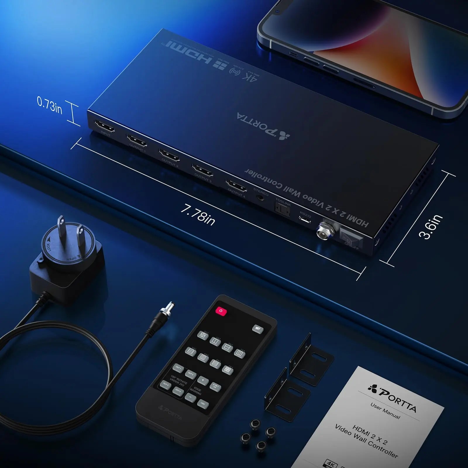 HDMl Video Wall Controller 2x2 4K, PORTTA Video Wall Processor with 11 Splicing Modes, RS232, 180° Rotate, Audio Extractor, 2x2,1x2,1x3,1x4,2x1,3x1x4x1, 4 tv Screens into 1 Wall Display - North State Signs & Printing