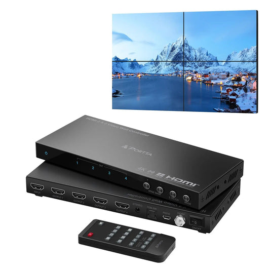 HDMl Video Wall Controller 2x2 4K, PORTTA Video Wall Processor with 11 Splicing Modes, RS232, 180° Rotate, Audio Extractor, 2x2,1x2,1x3,1x4,2x1,3x1x4x1, 4 tv Screens into 1 Wall Display - North State Signs & Printing