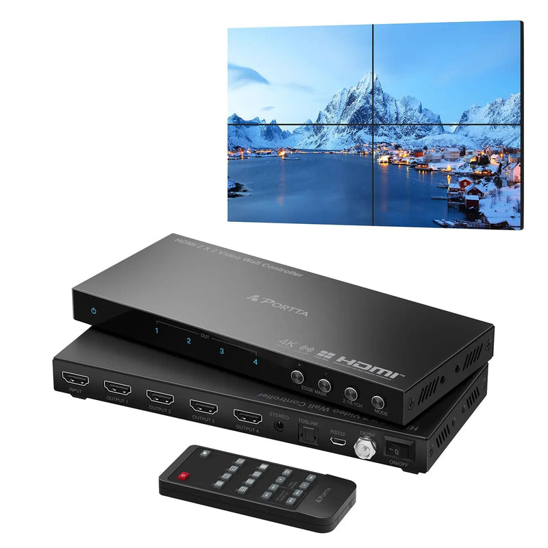 HDMl Video Wall Controller 2x2 4K, PORTTA Video Wall Processor with 11 Splicing Modes, RS232, 180° Rotate, Audio Extractor, 2x2,1x2,1x3,1x4,2x1,3x1x4x1, 4 tv Screens into 1 Wall Display - North State Signs & Printing