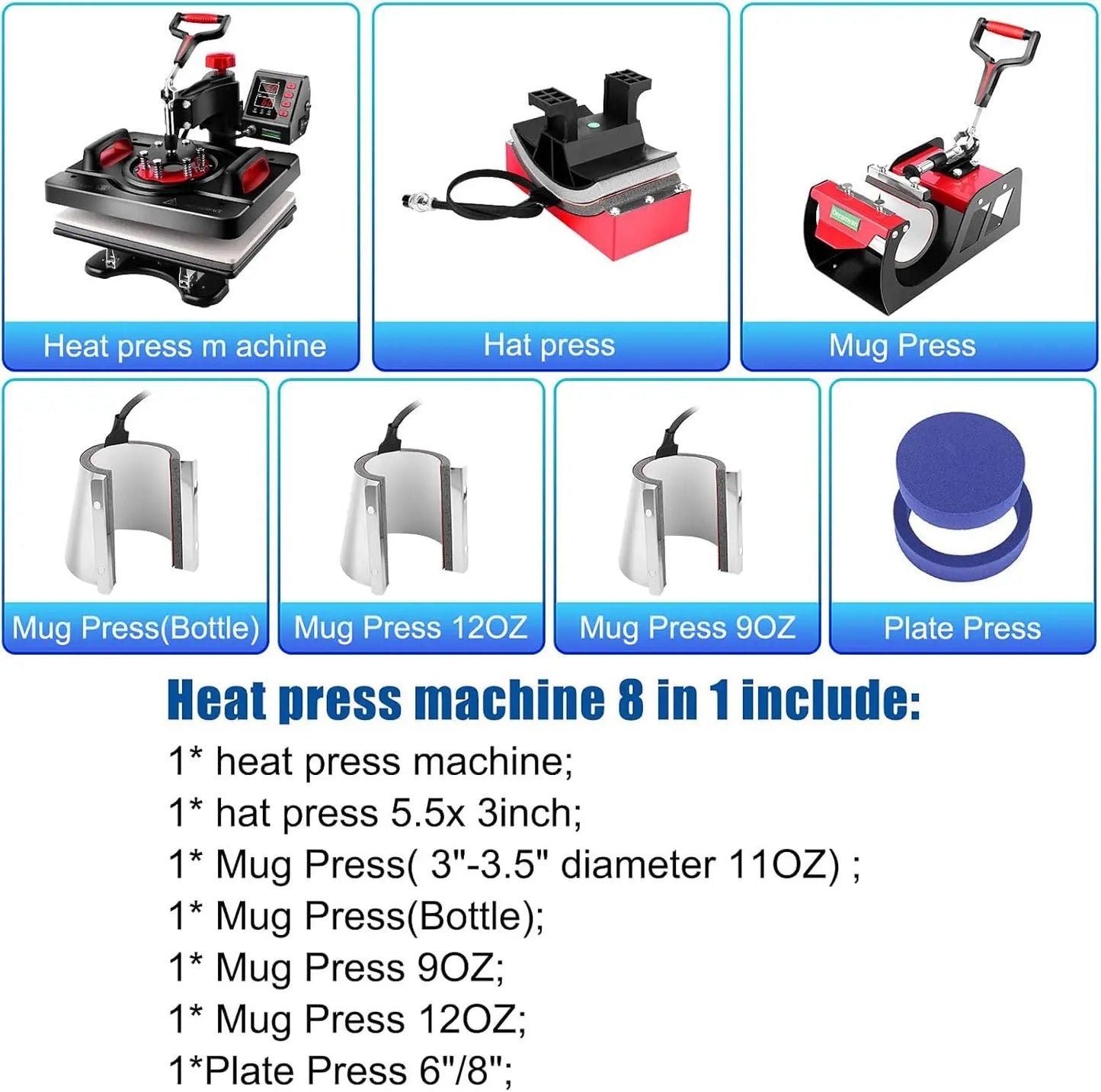 Heat Press Machine, Professional Sublimation Machine, AKEYDIY 8 in 1, 12" X 15" Swing Away Shirt Printing Heat Transfer Digital Industrial - Quality Heat Press Machine for T Shirts Mug Hat Plate - North State Signs & Printing