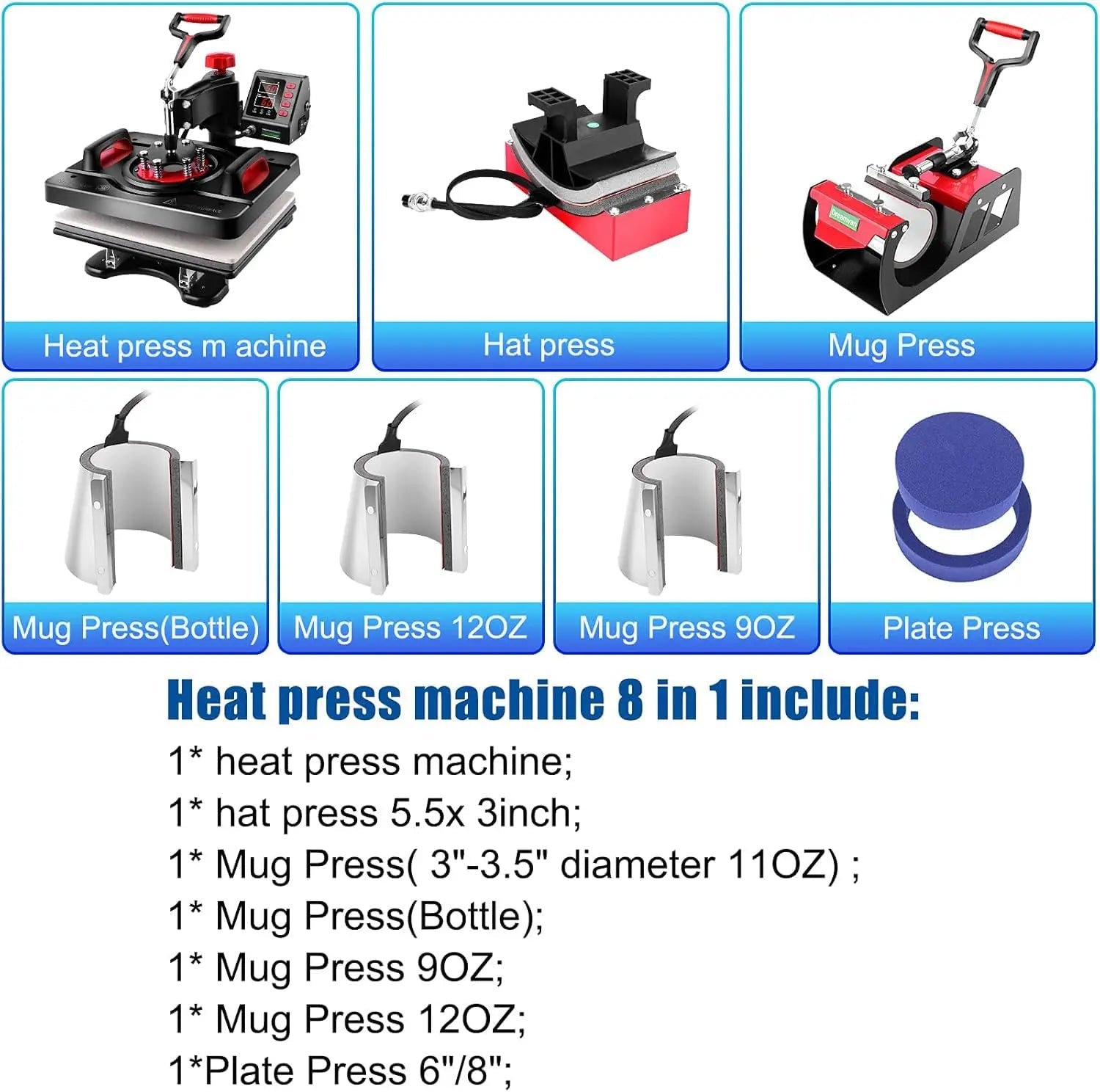 Heat Press Machine, Professional Sublimation Machine, AKEYDIY 8 in 1, 12" X 15" Swing Away Shirt Printing Heat Transfer Digital Industrial - Quality Heat Press Machine for T Shirts Mug Hat Plate - North State Signs & Printing