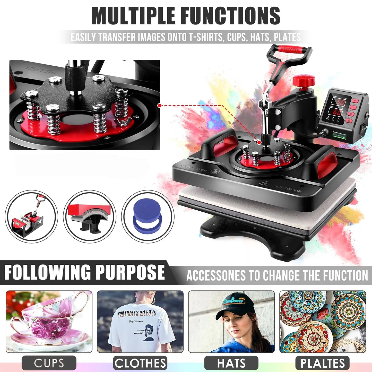 Heat Press Machine, Professional Sublimation Machine, AKEYDIY 8 in 1, 12" X 15" Swing Away Shirt Printing Heat Transfer Digital Industrial - Quality Heat Press Machine for T Shirts Mug Hat Plate - North State Signs & Printing