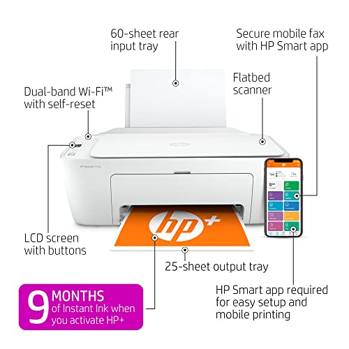 HP DeskJet 2734e Wireless Color All-in-One Printer with 9 Months Free Ink (26K72A) - Office Printer