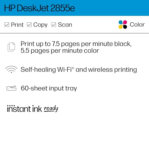 HP DeskJet 2855e Wireless All-in-One Color Inkjet Printer Scanner Copier Best-for-home 3 months of ink included