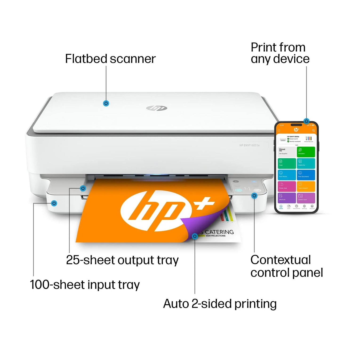HP ENVY 6055e Wireless Color Inkjet Printer, Print, scan, copy, Easy setup, Mobile printing, Best - for - home, 3 months of Instant Ink included,white - North State Signs & Printing