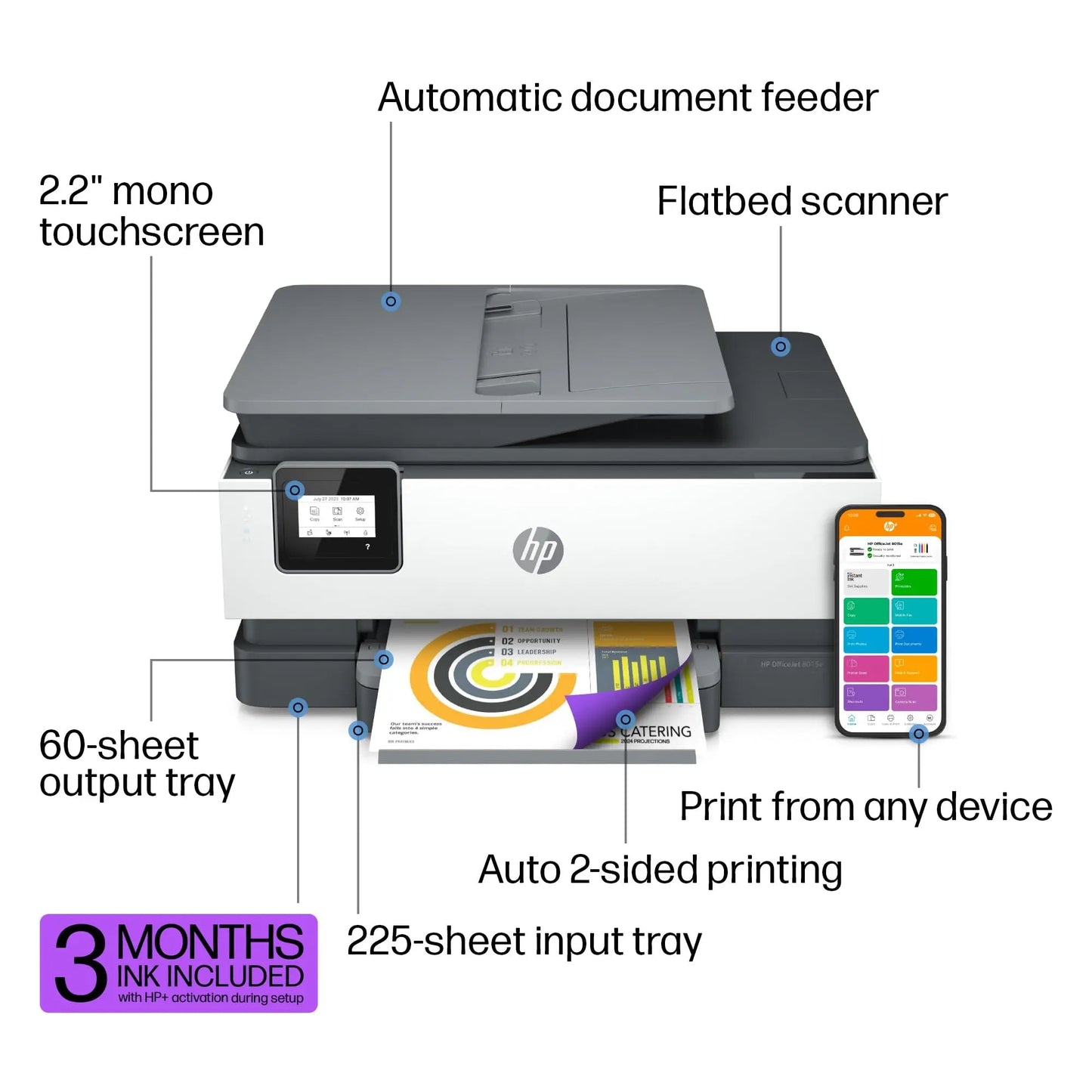 HP OfficeJet 8015e Wireless Color All - in - One Printer, 3 months of Instant Ink included - North State Signs & Printing