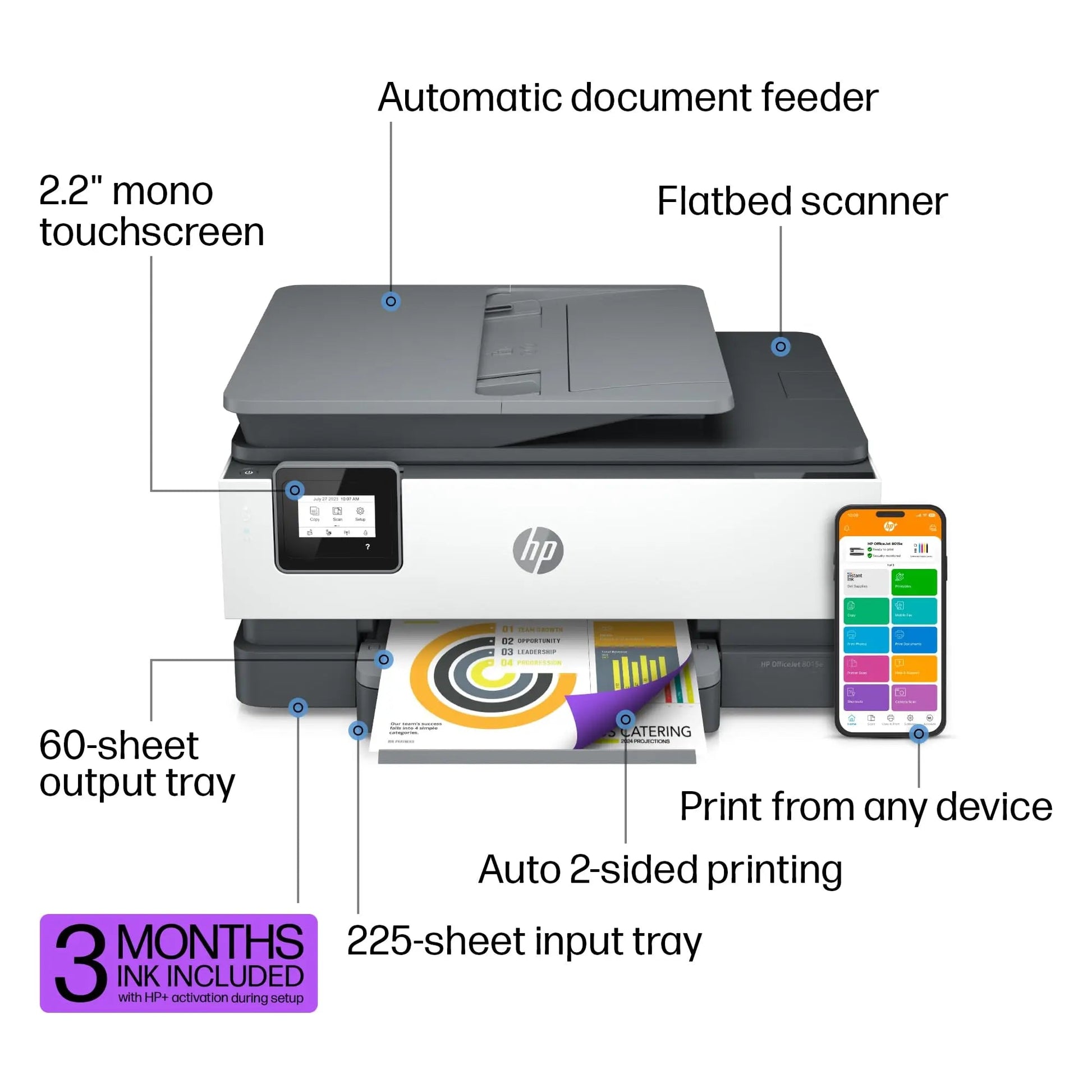 HP OfficeJet 8015e Wireless Color All - in - One Printer, 3 months of Instant Ink included - North State Signs & Printing