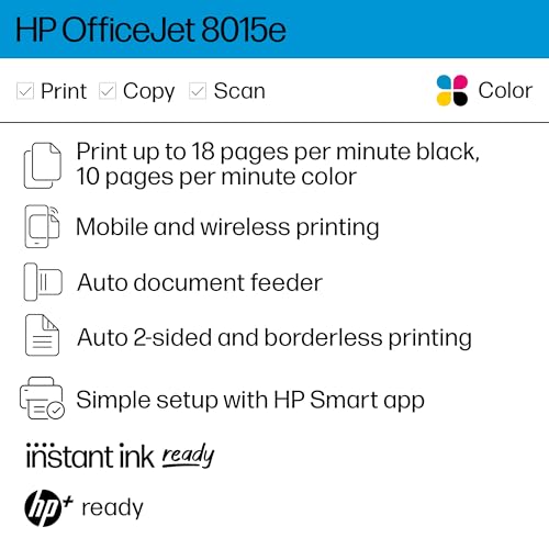 HP OfficeJet 8015e Wireless Color All-in-One Printer with 6 months of ink included with HP + (228F5A) - Office Printer