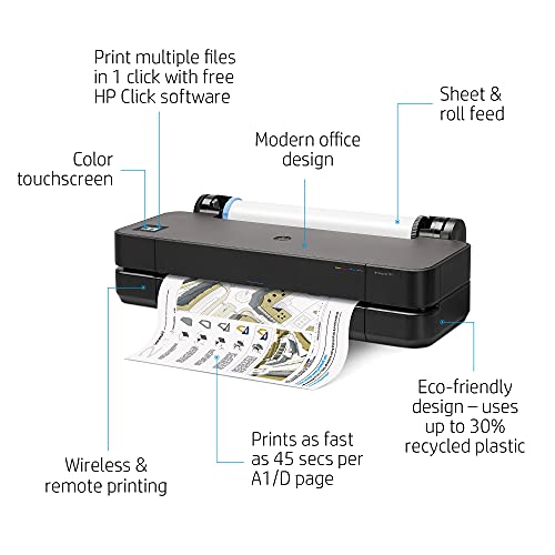 HP DesignJet T210 Large Format 24-inch Plotter Printer with Modern Office Design (8AG32A) Black - Office Printer