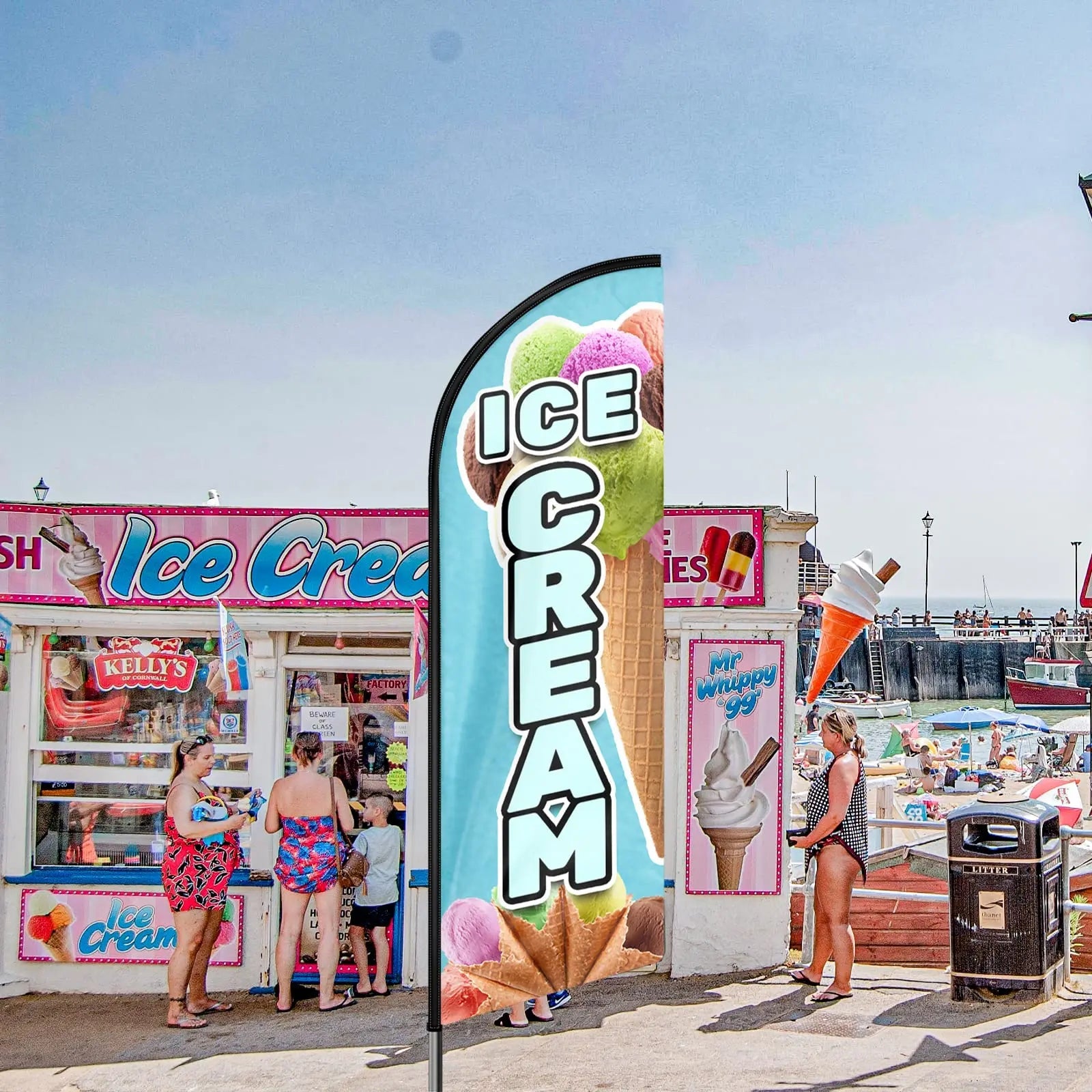 Ice Cream Flag, 11FT Windless Feather Flag QSUM with Aluminum Alloy Flagpole/Stainless Steel Ground Stake/Portable Bag, Ice Cream Signs for Business Advertising - North State Signs & Printing